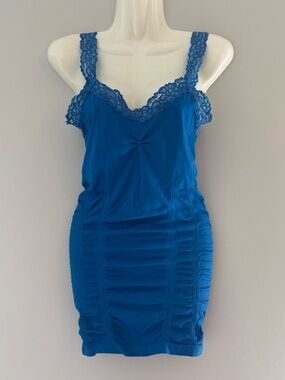 Kismet Blue Lace Strap Ruched Tank Top